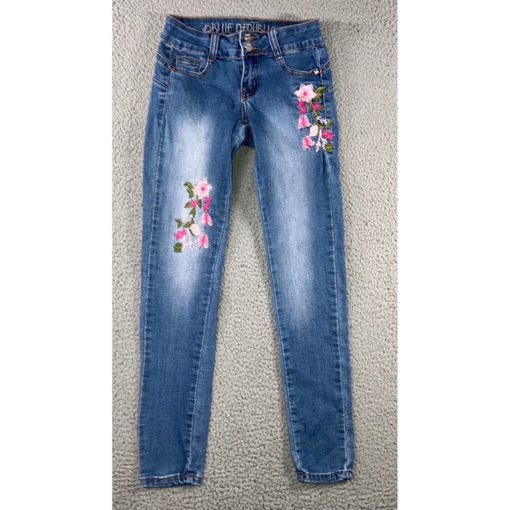 Y2K Floral Embroidered Skinny Jeans Women 00‎ 24x29.5 Stretch Festival Whimsical